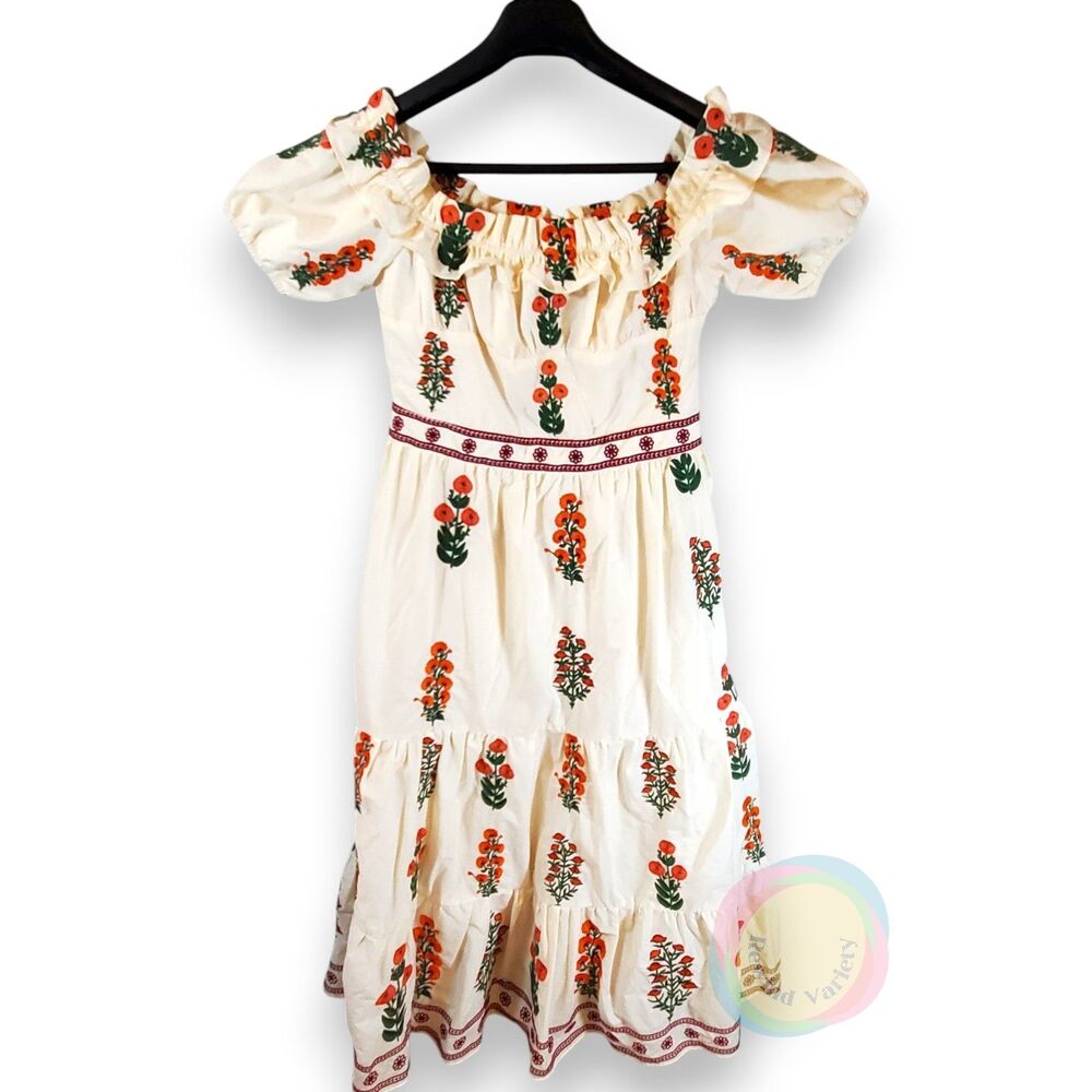 Embroidered Cottagecore Milkmaid Maxi Dress S